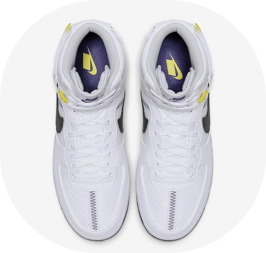 Nike Air Force 1 High新配色创意来自于湖人队球衣，新增透气网布，夏天穿也不捂脚 货号：CI1117-100_潮牌鞋代购